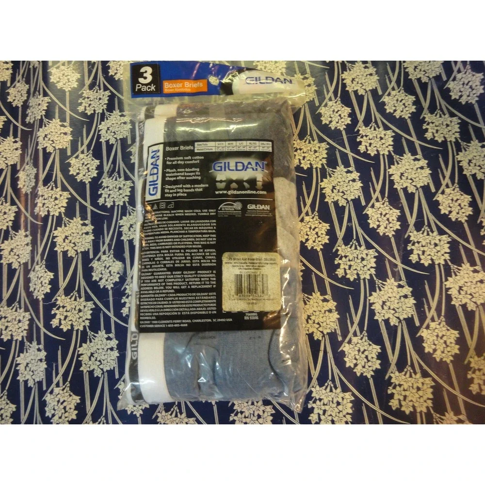 Gildan mens 2XL 44-46 boxer briefs‎ underwear 3 pack blue gray NEW
